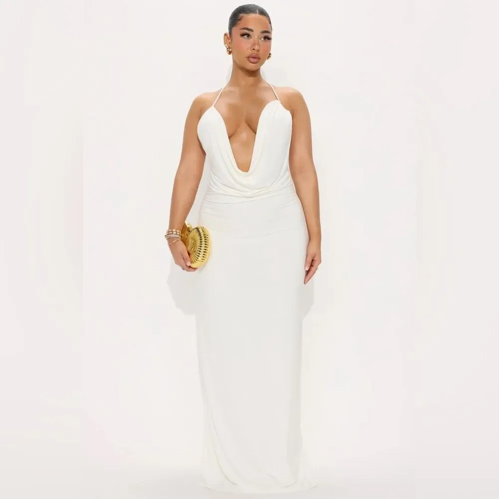 Sabrina Hardware Cowl Neck Maxi Dress - White - Picture 2 of 5
